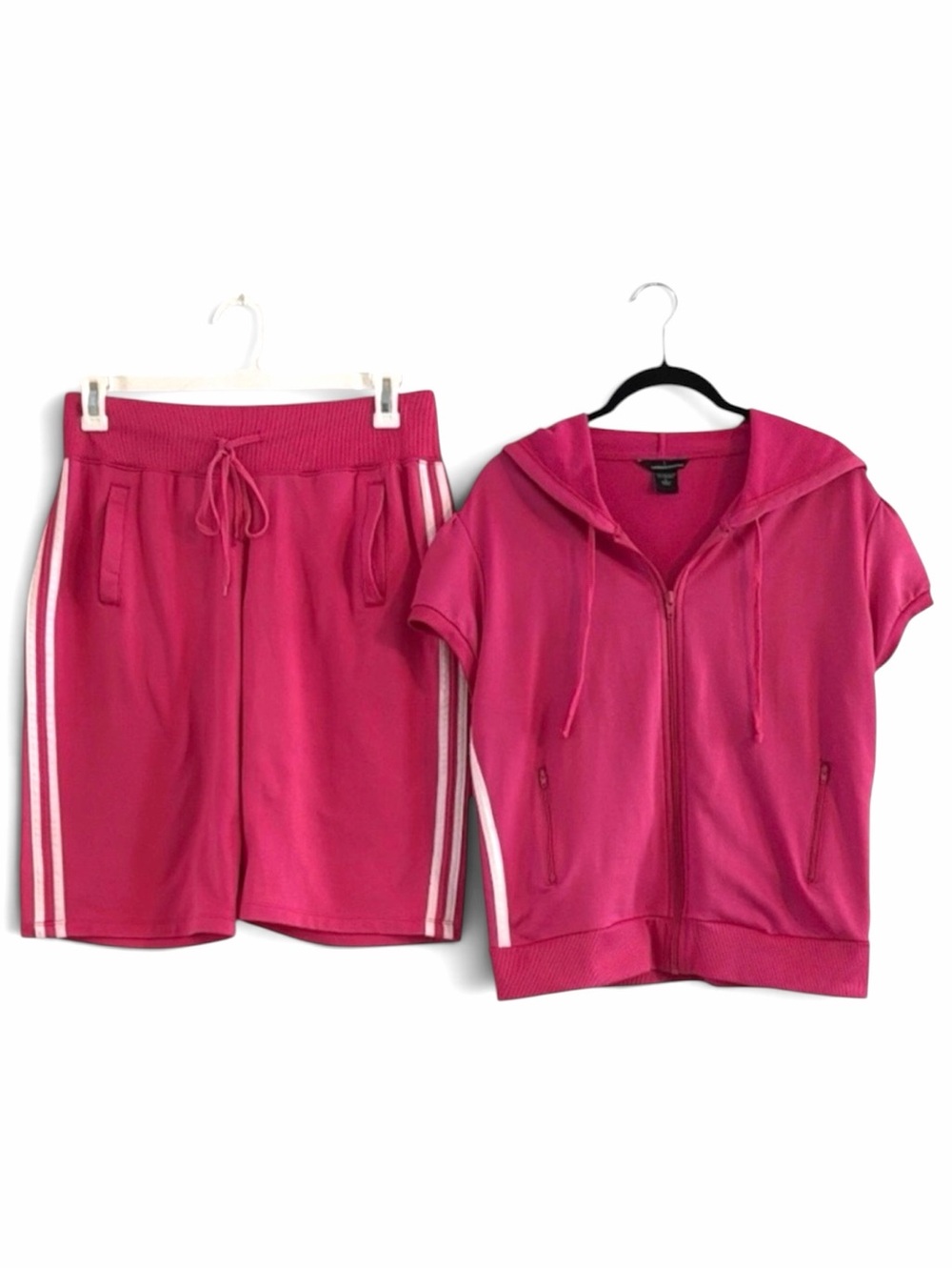 Vintage Moda International Pink White Striped Bermuda Shorts Tracksuit Set L